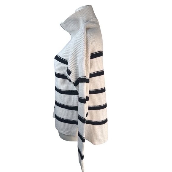 Laundry By Shelli Segal Medium Striped Half-Zip Ribbed Sweater White & Black - Picture 11 of 15
